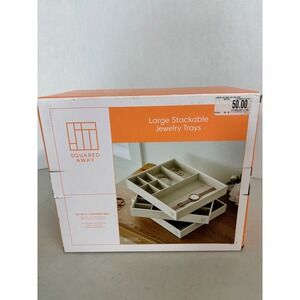 Squared Away Large Stackable Jewelry Trays Set of 3 Coconut Milk Cream NEW